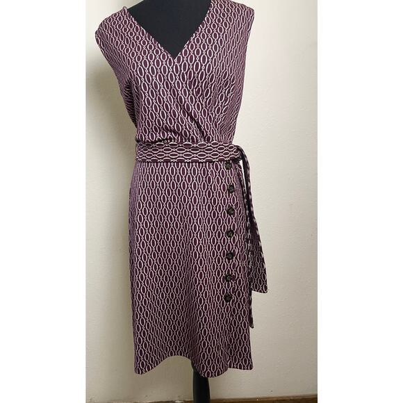 Ann Tylor Womens Belted Sheath Chain Print Midi Dress Burgundy 4P Boardroom Chic - Picture 3 of 14